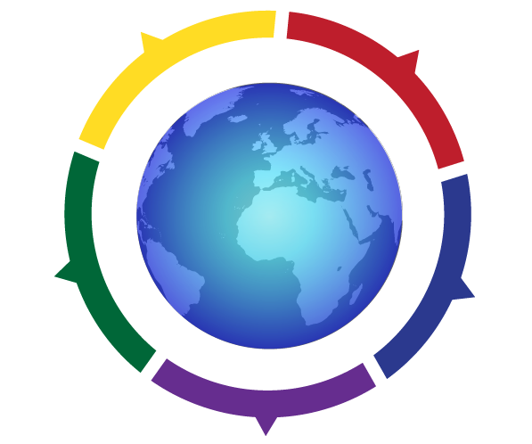 global discovery hub logo - a globe surrounded by 4 rainbow-colored arrows