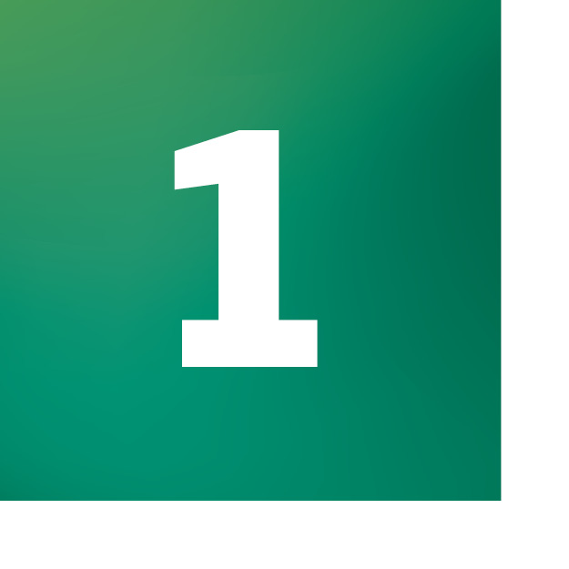 white numeral one on a green background