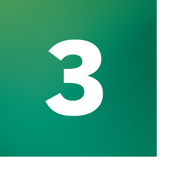 white numeral three on a green background