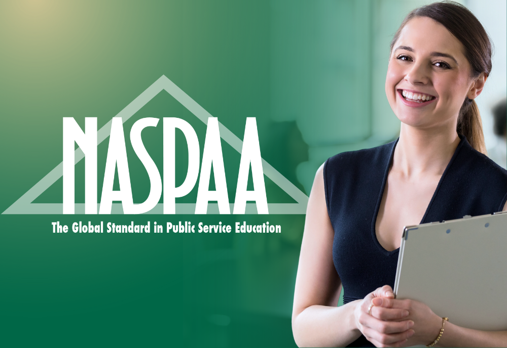 NASPAA graphic with smiling woman