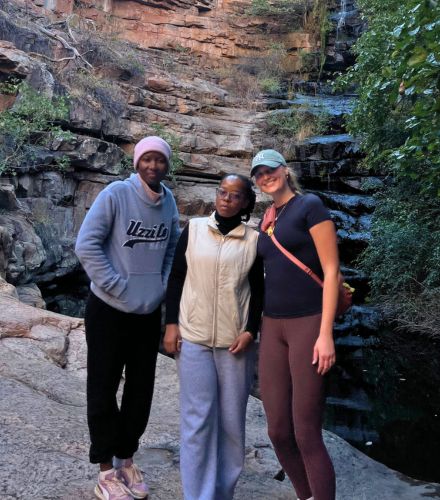 Biology student Madison Orr (left) with BIUST students Boitumelo Gaolape and Kago Mashabe. (Photo courtesy of Madison Orr)