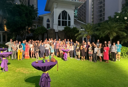 Participants of the Symposium on Hurricane Risk in a Changing Climate gathered at the venue in Honolulu, Hawaii. (Photo courtesy of Jennifer Collins)