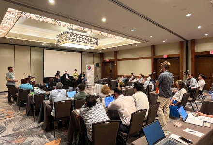 A panel of researchers engaged in a discussion at the Symposium on Hurricane Risk in a Changing Climate. (Photo courtesy of Yijie Zhu)