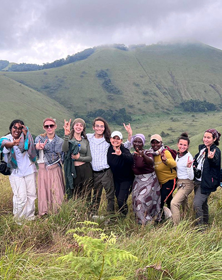 Students at the top of the Chyulu Hills, Kenya, the site of many important “cloud forests,” or high-altitude rainforests. (Photo courtesy of Dr. Dillon Mahoney)