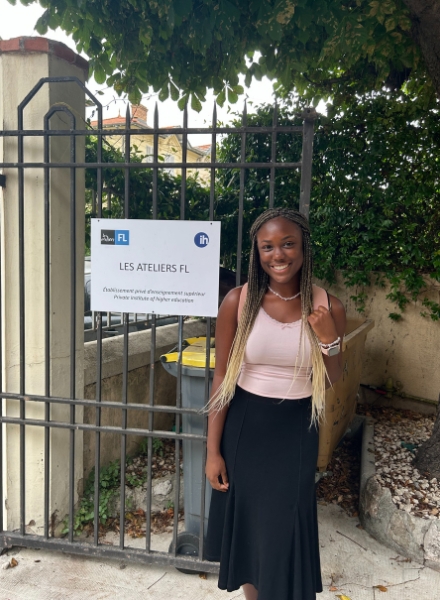 Student Lauryn Tanner outside the French language school, Les ateliers FL Nice. (Photo courtesy of Lauryn Tanner)