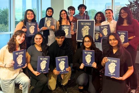 Student contributors of “The Capsule” celebrated its first-ever volume release in spring 2024. (Photo courtesy of Serena Bhaskar)