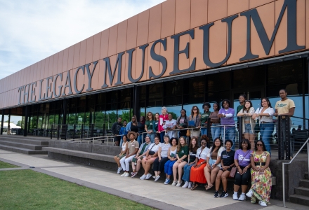 Students gathered outside The Legacy Museum.