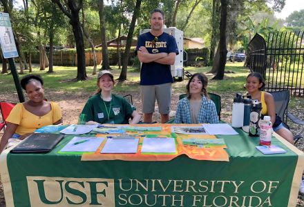 Dr. Christian Wells (center) with his students at a community event at Harvest Hope Park. (Photo courtesy of Christian Wells)