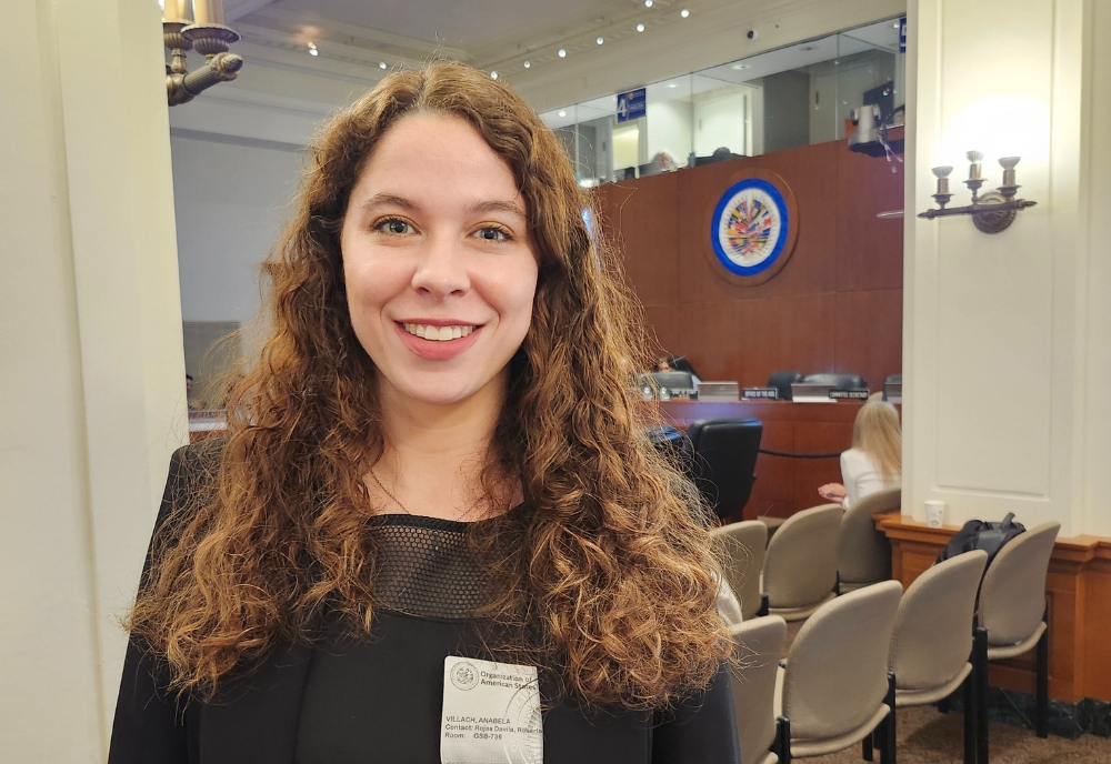 Anabela Villach Vaquer at the special meeting of the Permanent Council that addressed the results of the electoral process in Venezuela held in the Liberator Simón Bolívar Room, House of the Americas at the Organization of American States in Washington, DC. (Photo courtesy of Anabela Villach Vaquer)