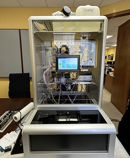 Interest from users, including start-up companies and contract research organizations, around the world is very high for the Prototype Automated High Through-Put Comet Assay Device. (Photo courtesy of Dr. Marcus Cooke)