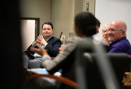 Dr. Josh Scacco, director of the Center for Sustainable Democracy (Photo by Corey Lepak)