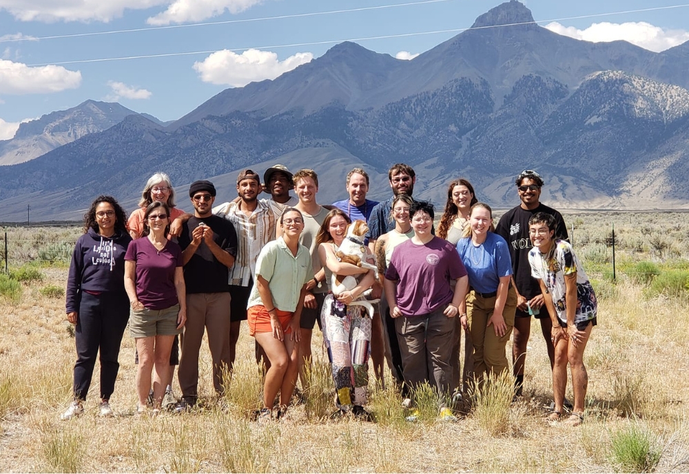 Dr. Sarah Kruse, Dr. Jochen Braunmiller and Judy Mcllrath with Geophysics Field Camp students–44 students took part in the three field camps this summer. (Photo courtesy of Judy McIlrath)