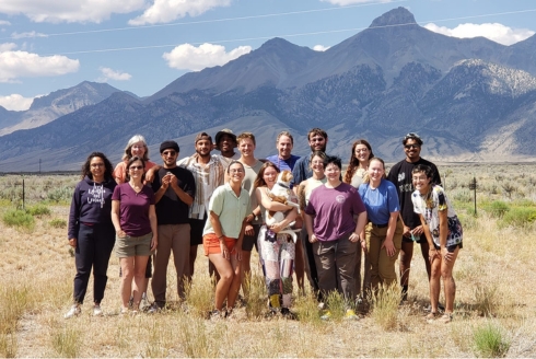 Dr. Sarah Kruse, Dr. Jochen Braunmiller and Judy Mcllrath with Geophysics Field Camp students–44 students took part in the three field camps this summer. (Photo courtesy of Judy McIlrath)