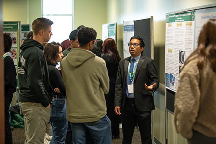 Students are able to choose between presenting their research in a poster session or a panel discussion, though some do both. (Photo courtesy of Corey Lepak)