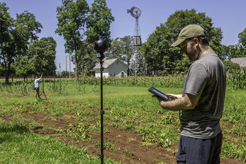 USF’s Benjamin Mittler and Denise Wright work to capture 360 terrains at the Jimmy Carter Boyhood Farm. [Photo courtesy: Frank Rodriquez]