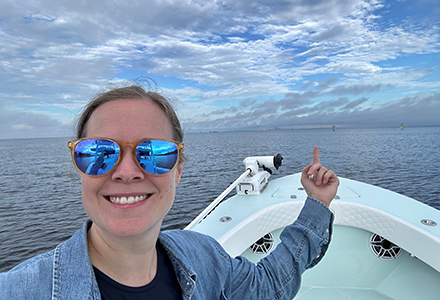 Heather O’Leary examining the Pasco County shoreline for crucial inroads. (Photo courtesy of Heather O’Leary, PhD)