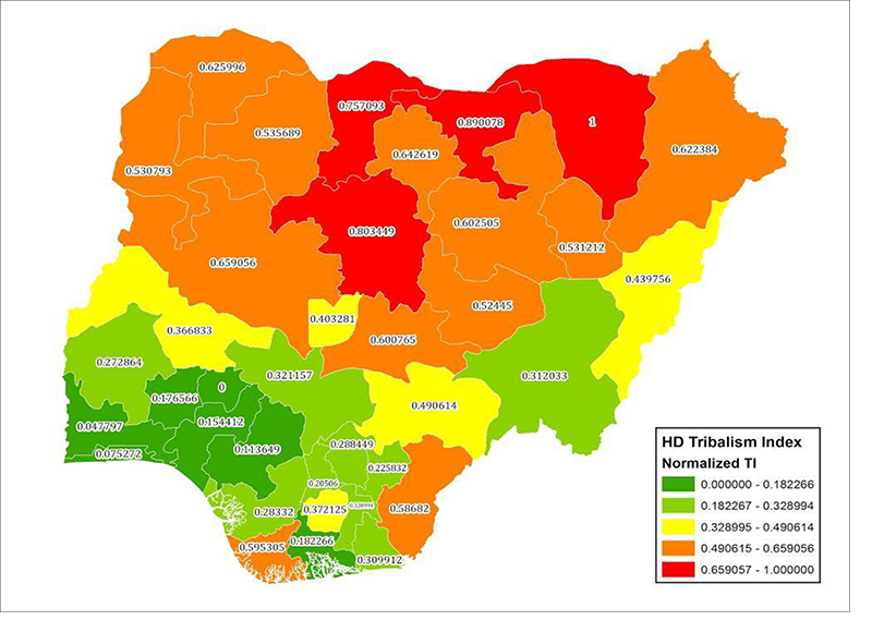 Tribalism Index Normalized map