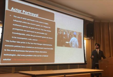 Undergraduate Dane Clarke’s research centered on the connection between the political project of Reaganomics and its connection to the 1984 film Ghostbusters. (Photo courtesy of Dane Clarke)