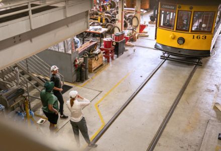 The TECO Streetcar Carbarn houses the streetcars when they are out of service and for maintenance.