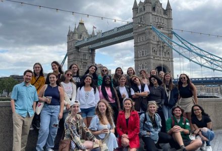Students in front of London’s iconic Tower Bridge. (Photo courtesy of Scott Solomon)