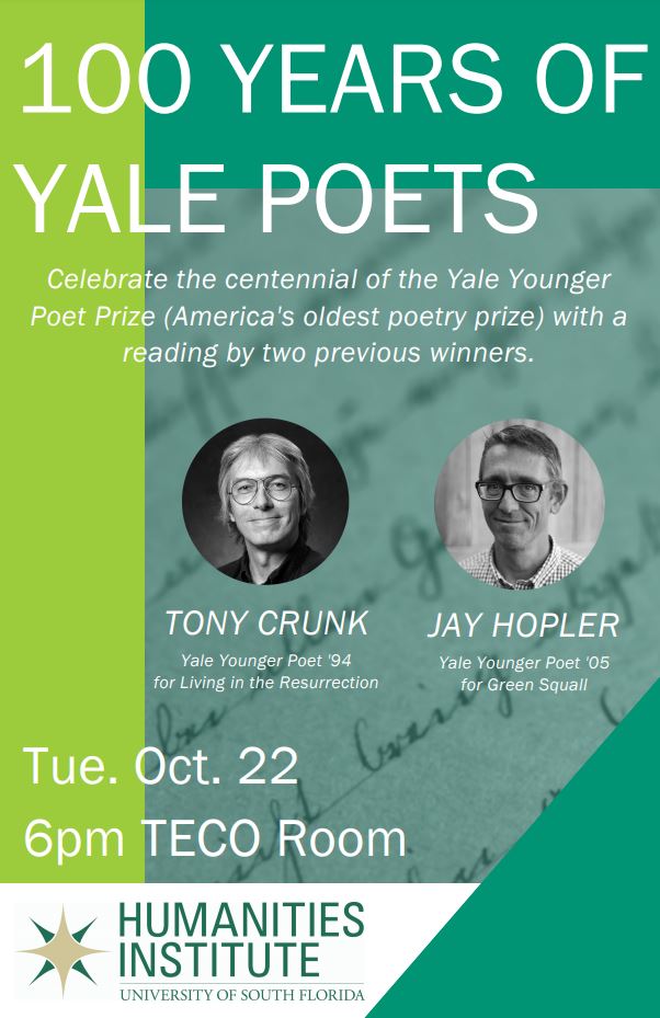 Flyer for 100 Years of Yale Poets event on October 22 at 6pm in the TECO room of the EDU building