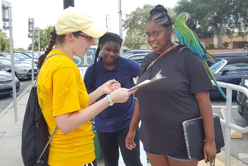 Former USF geosciences graduate student Michelle Saunders surveys individuals evacuating during Hurricane Irma in 2017.