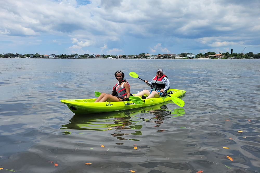 Students in Dr. Ellis' Marine Bio course kayaking in Tampa Bay.