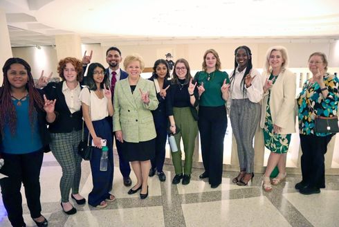 USF President Rhea Law and students in the LIP program show their USF pride during USF Day at the Capitol held Feb. 8 in Tallahassee. (Photo by Elizabeth Engrasser)