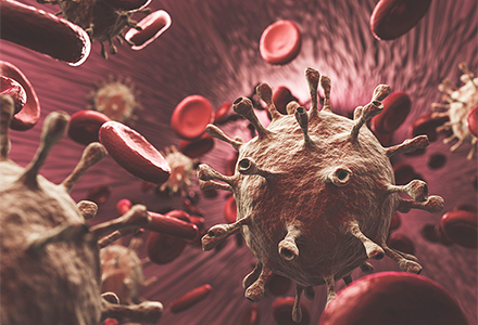 coronavirus molecules under a microscope