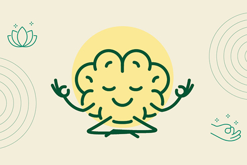 illustration of happy brain sitting in meditation pose