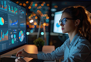 woman seated at computer working