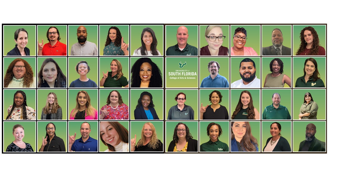 Collage of photos of CAS advisors with green backgrounds