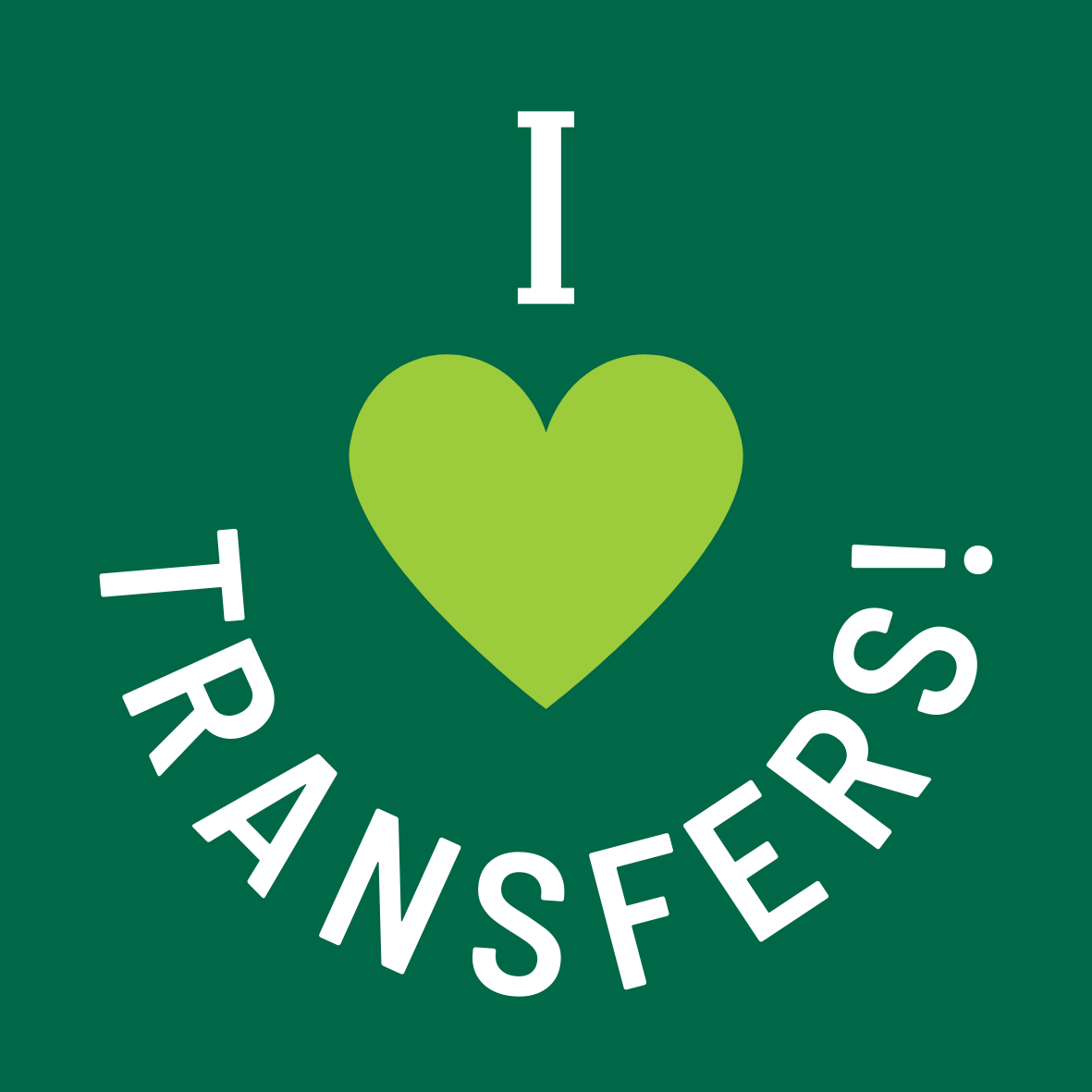 I heart transfers message on a green background