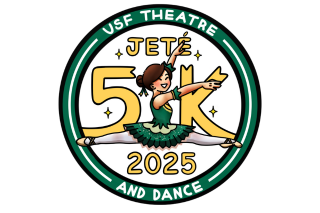 Dancer in front of Jeté 5K banner