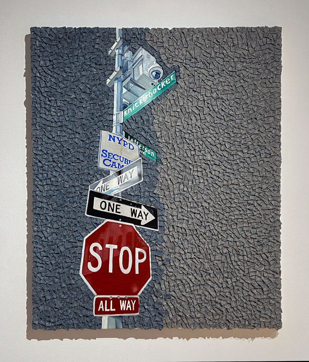 Danielle de Jesus "My Block" (2023) oil and felt moving blanket. Courtesy of the Artist.