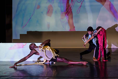 Dance students perform as part of the collaborative class titled "Fluid Formations."