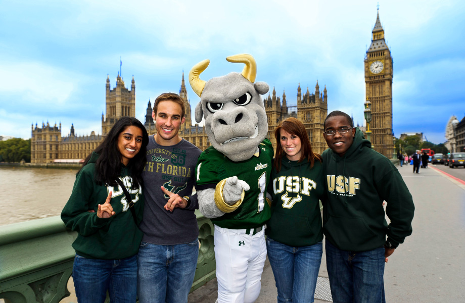 Students with Rocky abroad