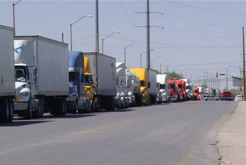 Line of Semi Trucks