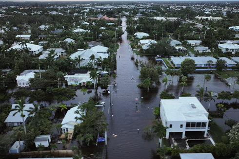 flooded homes aerial photo