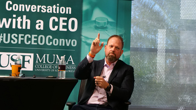 casey ellison talks at the Conversation with a CEO event