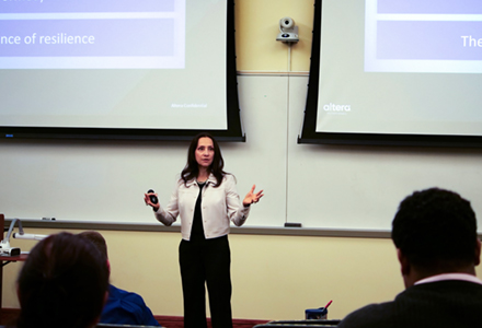 sandra rivera speaks to the class