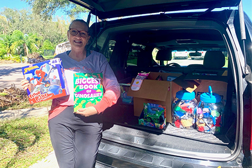 Christine Rover and car with supplies