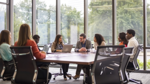 A team meeting at a conference table