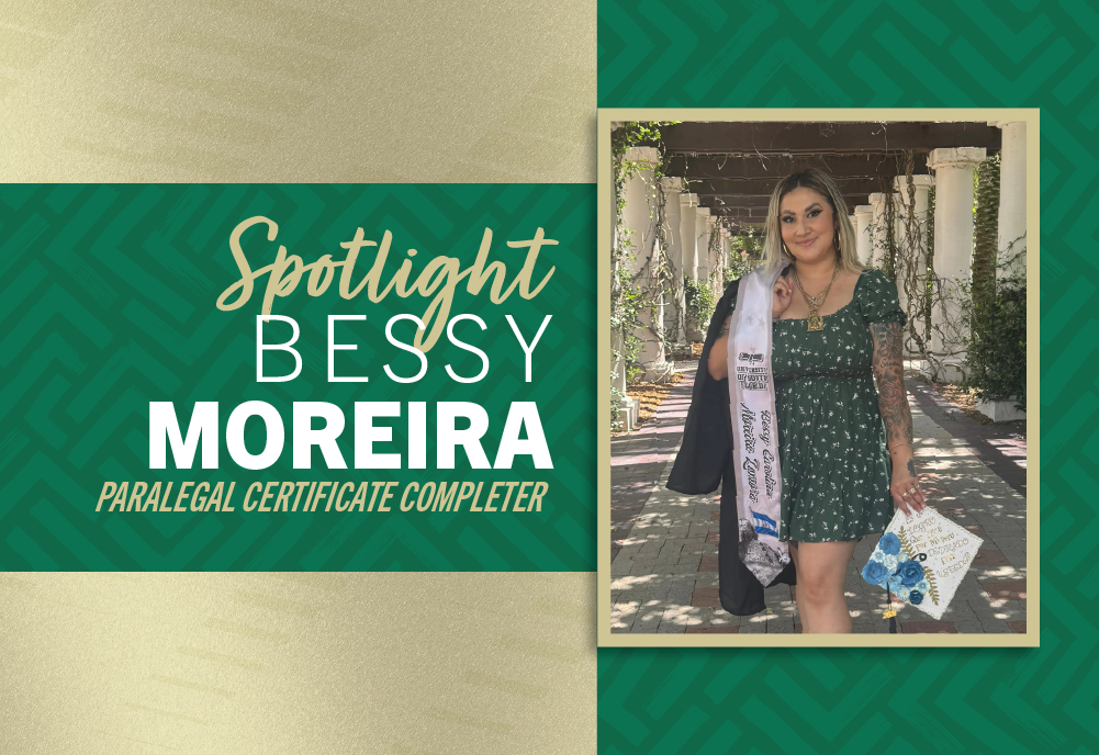 bessy moreira stands with cap and gown