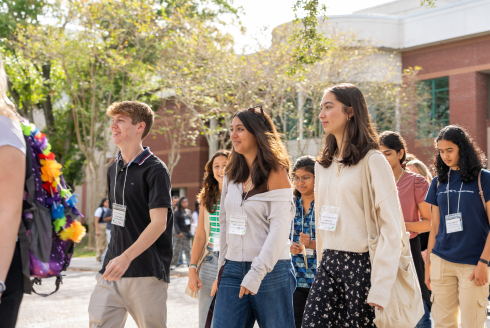 Florida MESA high school student participants beginning a campus tour.