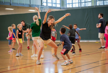 Skylar Burns playing a game during a free homeschool PE course at USF.