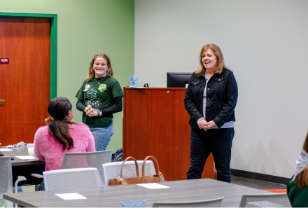 Reese Kantrowitz and Dean Jenifer Schneider at the SunCoast Area Teacher Training January meeting.