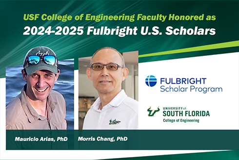 Banner image of USF College of Engineering Faculty Honored as 2024-25 Fulbright US Scholars – Dr. Arias and Dr. Chang