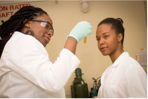 Olukemi Akintewe, USF Medical Engineering faculty, with female student