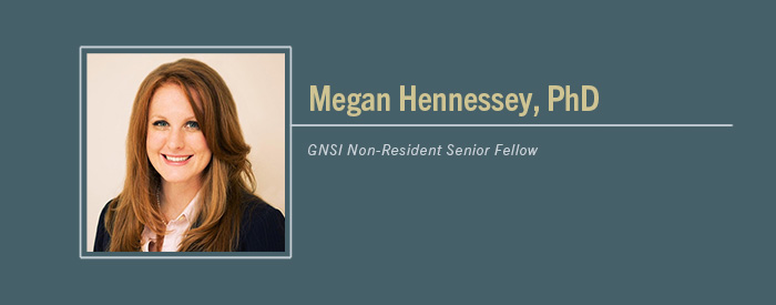 Megan Hennessey, PhD headshot with text "GNSI Senior Non-Resident Fellow"